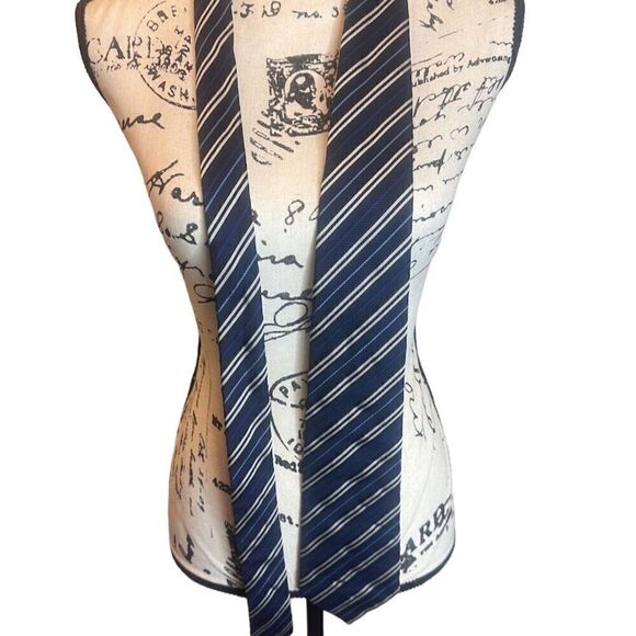 Men's Silk Striped Tie Blue Retro Paris Theme Classic European Necktie - Picture 1 of 3